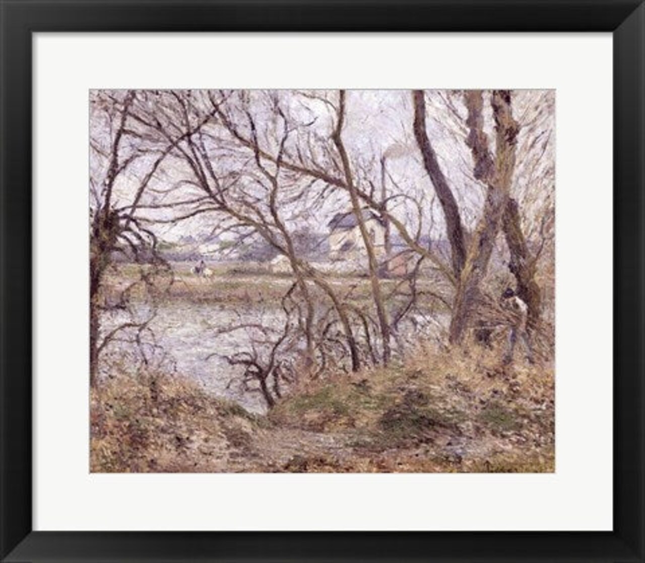 Framed Art The Banks of the Oise, near Pontoise, Cloudy Weather, 1878 by Camille Pissarro Wall Decor 18x24 Artwork
